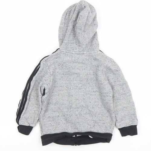 Adidas Boys Grey Full Zip Hoodie 3-4 Years Cotton Blend Logo Design