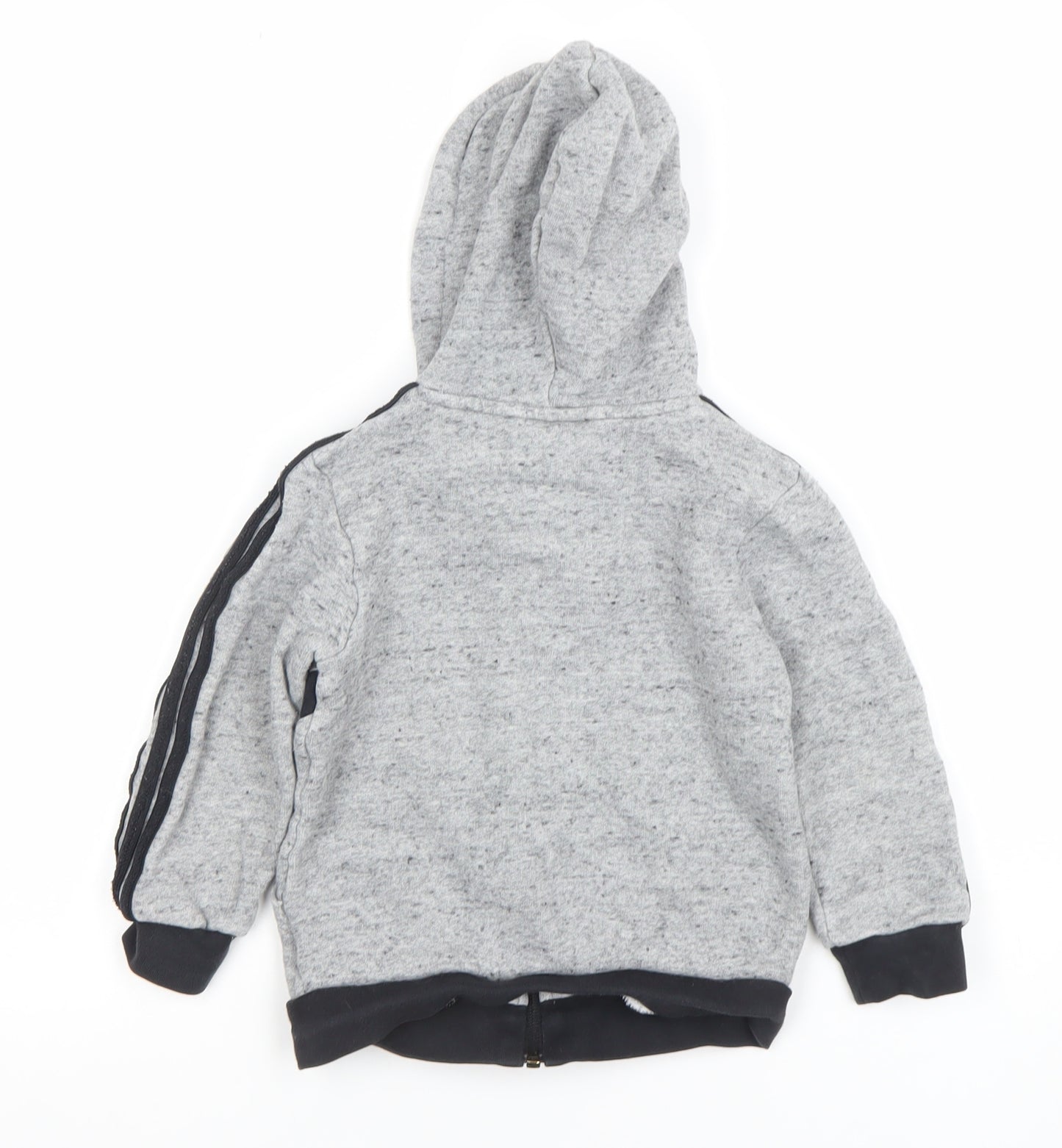Adidas Boys Grey Full Zip Hoodie 3-4 Years Cotton Blend Logo Design