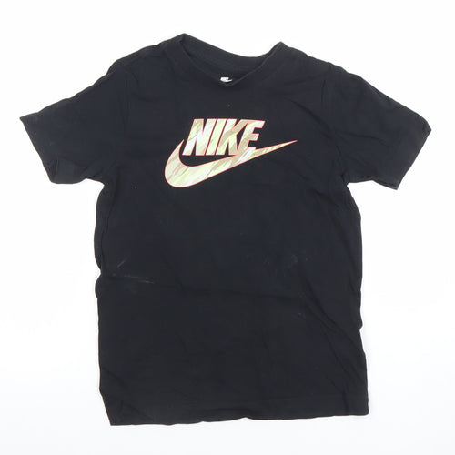 Nike Boys Black Logo Cotton T-Shirt Size S Short Sleeve Sports Tee