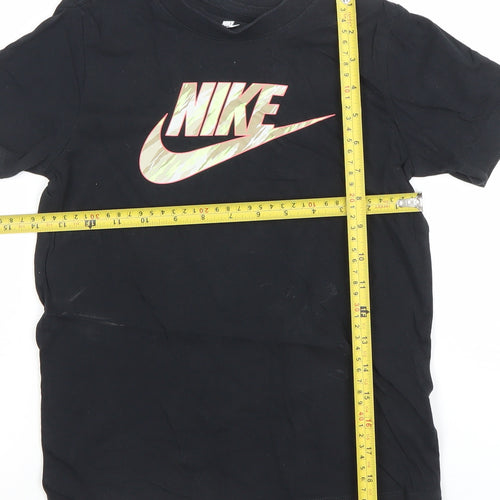 Nike Boys Black Logo Cotton T-Shirt Size S Short Sleeve Sports Tee