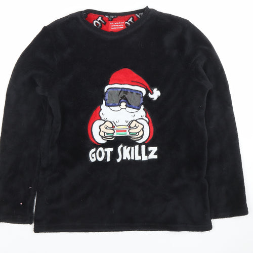 Primark Boys Black Fleece Santa 'Got Skillz' Long Sleeve Pyjama Top 13-14 Years