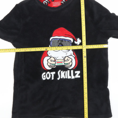 Primark Boys Black Fleece Santa 'Got Skillz' Long Sleeve Pyjama Top 13-14 Years