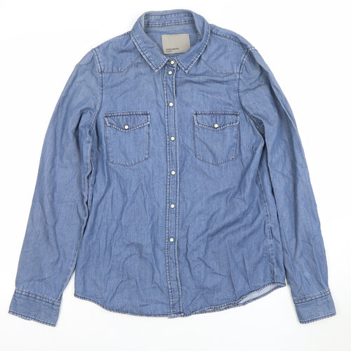 Vero Moda Womens Blue Denim Button-Up Long Sleeve Shirt Medium