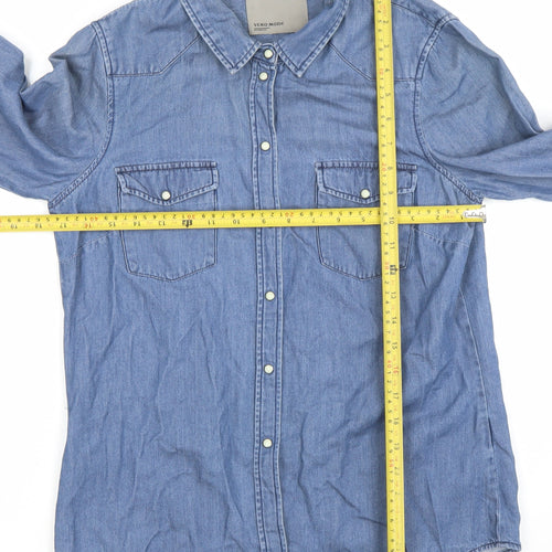 Vero Moda Womens Blue Denim Button-Up Long Sleeve Shirt Medium