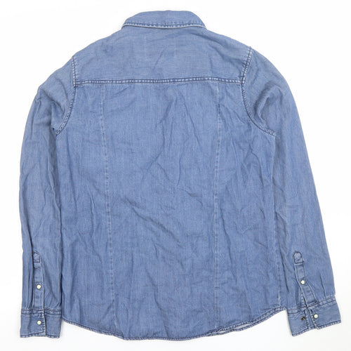 Vero Moda Womens Blue Denim Button-Up Long Sleeve Shirt Medium