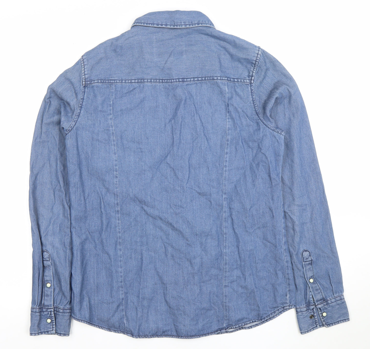 Vero Moda Womens Blue Denim Button-Up Long Sleeve Shirt Medium