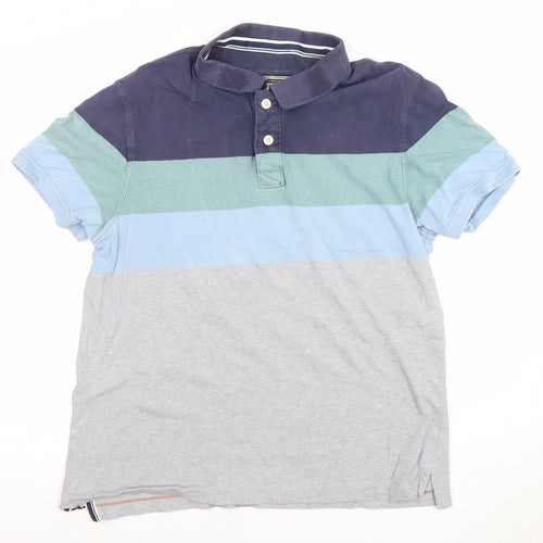 FatFace Men's Blue Multi Striped Cotton Polo Shirt XL Classic Fit