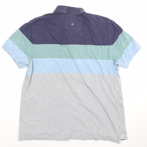 FatFace Men's Blue Multi Striped Cotton Polo Shirt XL Classic Fit