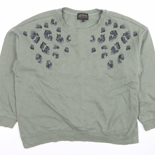 Next Women Khaki Green Beaded Leopard Print Crew Neck Sweatshirt Size L