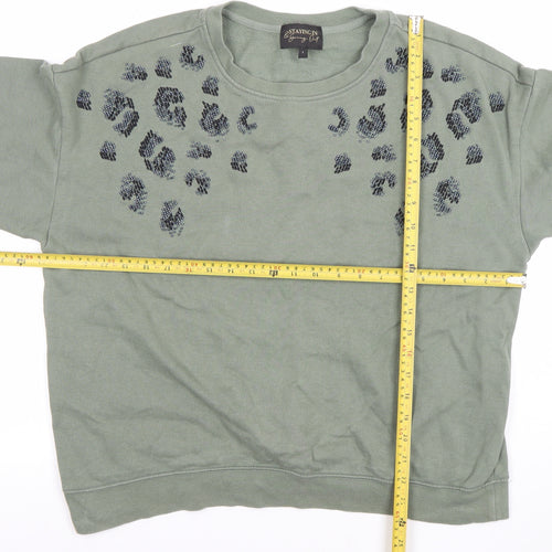 Next Women Khaki Green Beaded Leopard Print Crew Neck Sweatshirt Size L