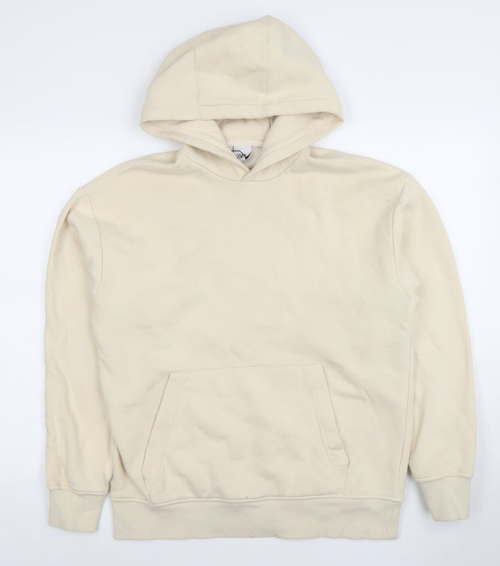 Zara Women Beige Pullover Hoodie Medium Cotton Blend Lined