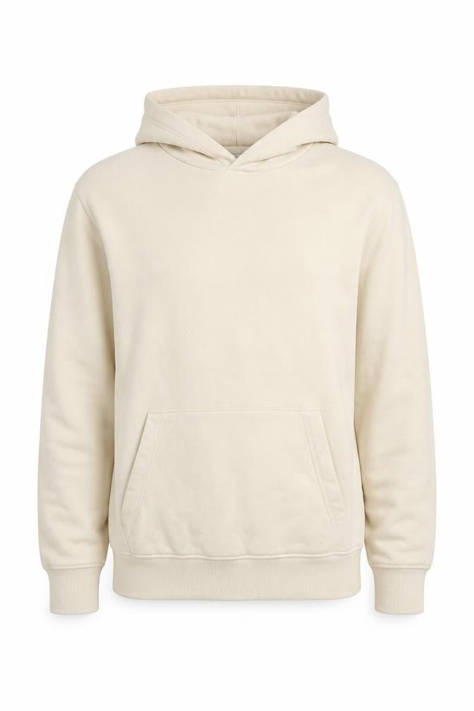 Front view of Zara Women Beige Pullover Hoodie Medium Cotton Blend Lined
