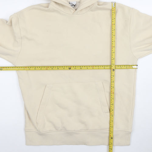 Zara Women Beige Pullover Hoodie Medium Cotton Blend Lined