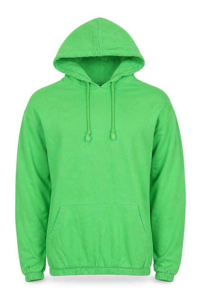 Front view of ASOS DESIGN Men's Green Pullover Hoodie, size S, Regular Fit Fleece
