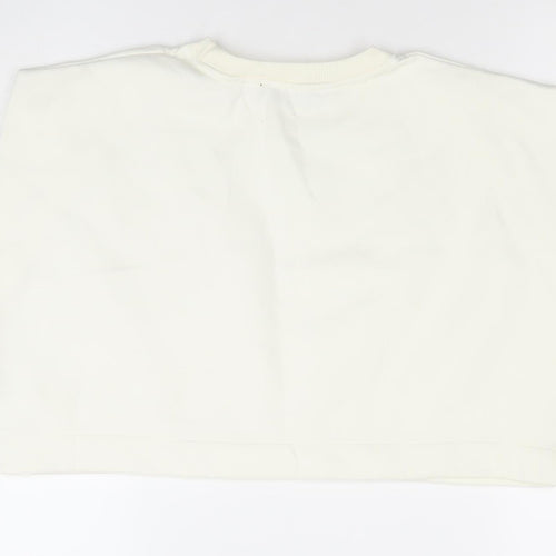 ZARA Women Ivory Cropped Cotton T-Shirt Size S Regular Fit