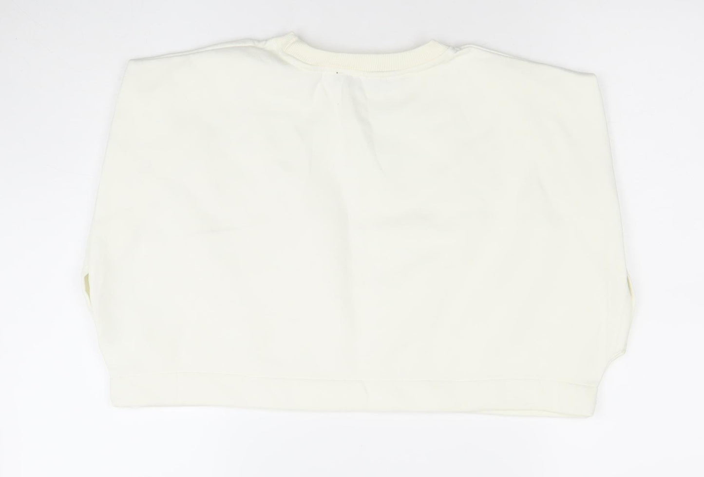 ZARA Women Ivory Cropped Cotton T-Shirt Size S Regular Fit