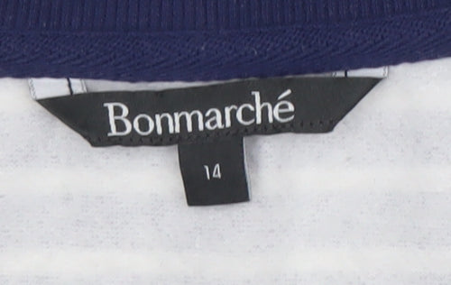 Bonmarché Women Navy White Stripe Floral Lace Long Sleeve Pullover Size 14