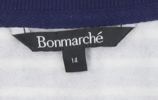 Bonmarché Women Navy White Stripe Floral Lace Long Sleeve Pullover Size 14