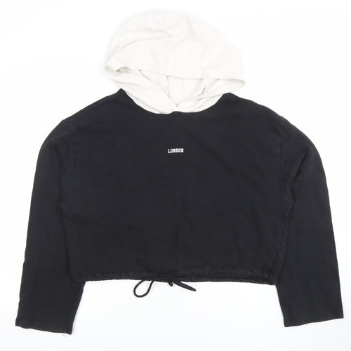 ZARA Women Black & White Cropped Hoodie London Print Size 10