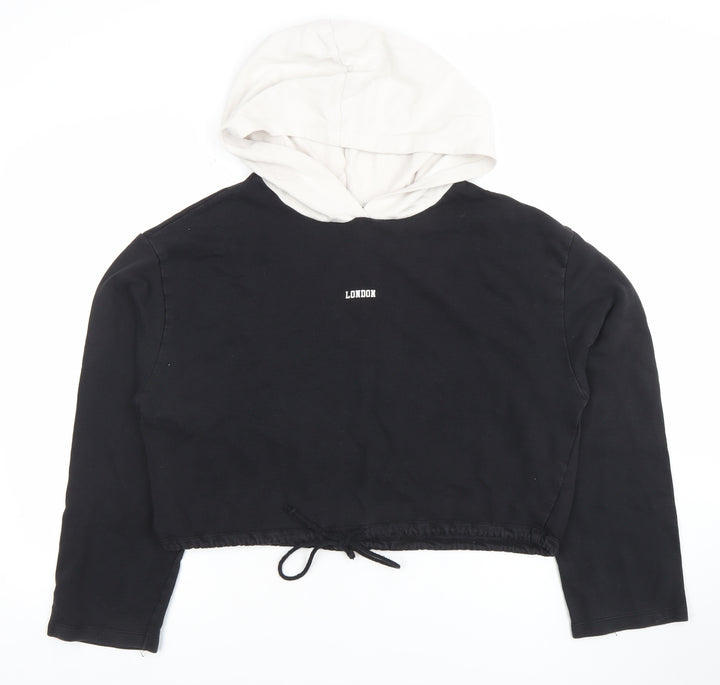 ZARA Women Black & White Cropped Hoodie London Print Size 10