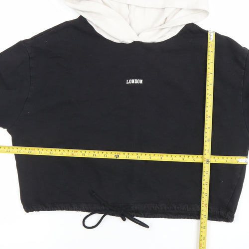 ZARA Women Black & White Cropped Hoodie London Print Size 10