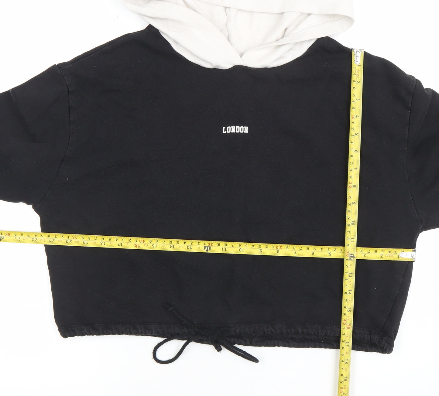 ZARA Women Black & White Cropped Hoodie London Print Size 10