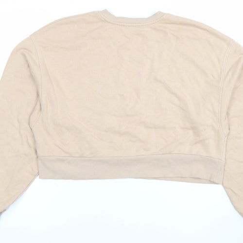 Bershka Women Beige Crop Pullover Sweatshirt Size 6 Crew Neck