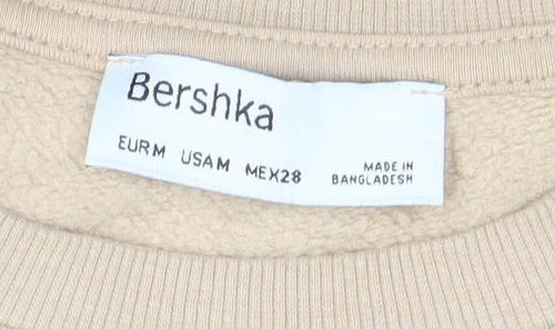 Bershka Women Beige Crop Pullover Sweatshirt Size 6 Crew Neck