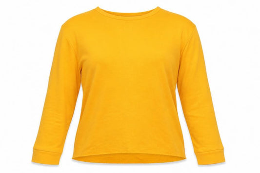 Front view of Zara Trafaluc women’s yellow pullover sweatshirt, size S, long sleeve