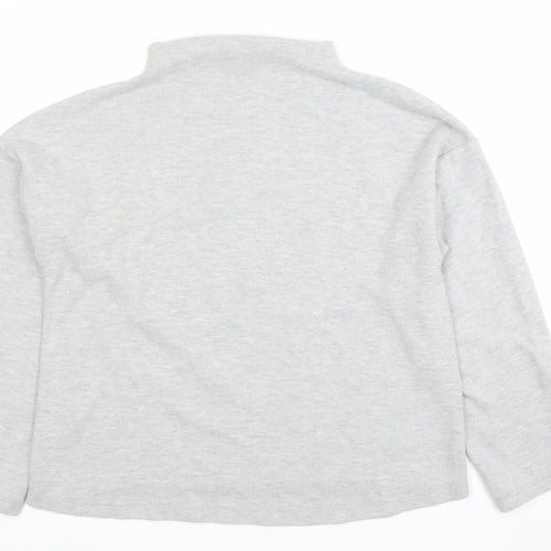 River Island Women Grey Cotton Blend Mock Neck Pullover Sweatshirt UK S