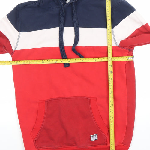 Livergy Men's Red Blue White Pullover Hoodie Size S Cotton Blend