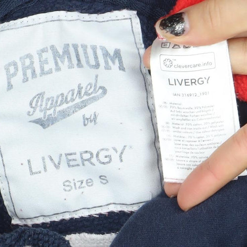 Livergy Men's Red Blue White Pullover Hoodie Size S Cotton Blend