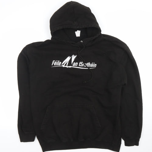 JustHoods AWDis Men's Black XL Pullover Hoodie Graphic Print Féile an tSrutháin