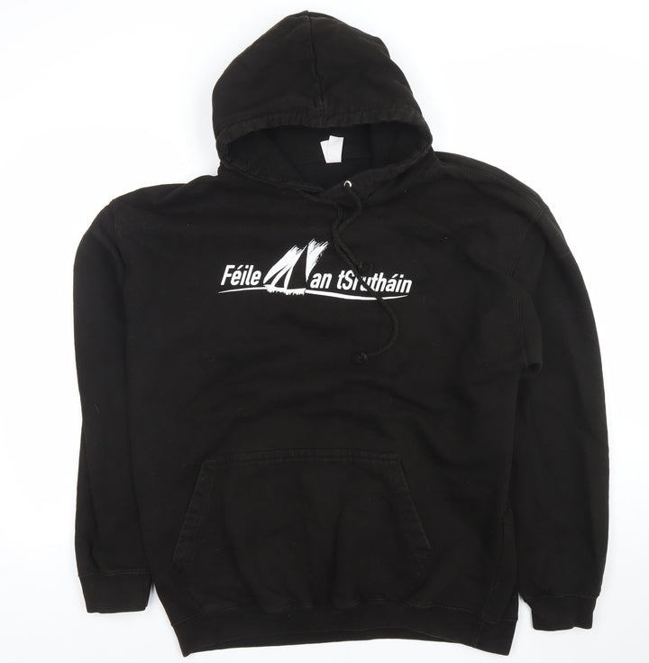 JustHoods AWDis Men's Black XL Pullover Hoodie Graphic Print Féile an tSrutháin