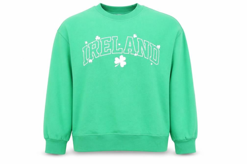 Front view of Primark Women's Green Ireland Graphic Pullover Sweatshirt, size M
