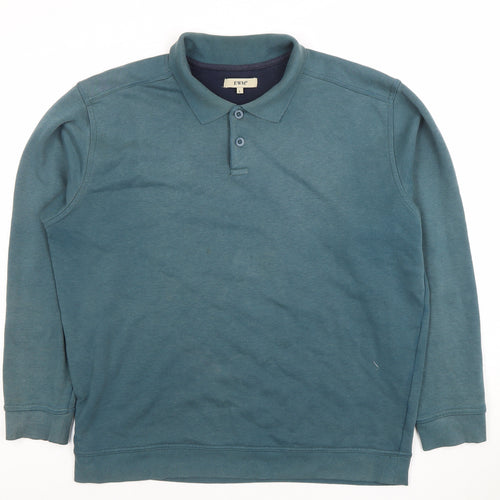 EWM Men's Blue Collared Henley Sweatshirt Size L Regular Fit