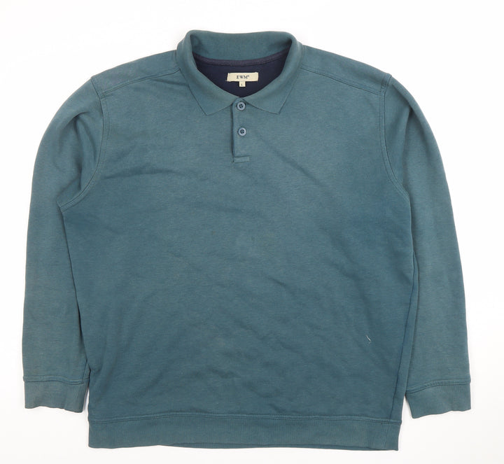 EWM Men's Blue Collared Henley Sweatshirt Size L Regular Fit