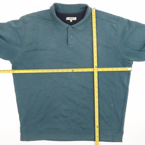 EWM Men's Blue Collared Henley Sweatshirt Size L Regular Fit