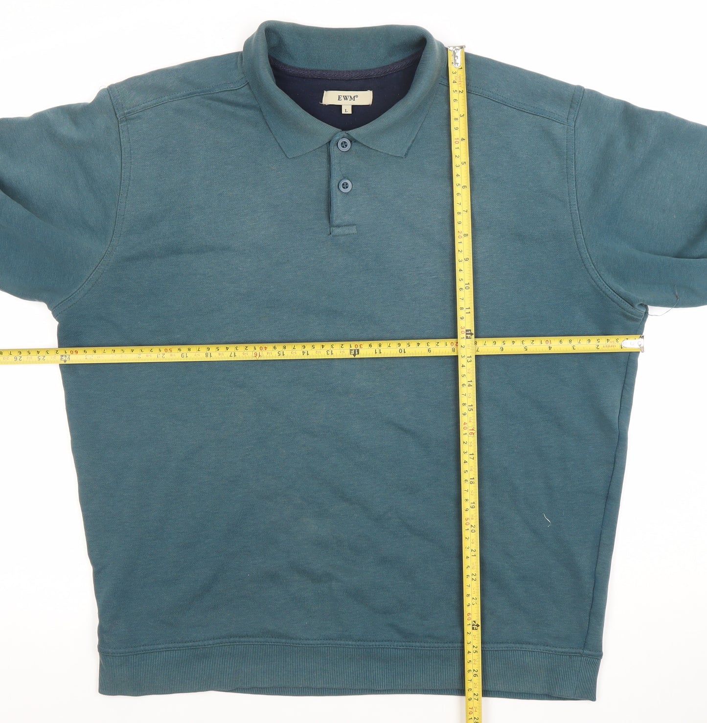 EWM Men's Blue Collared Henley Sweatshirt Size L Regular Fit