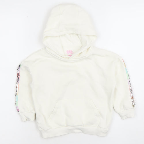 F&F Girls White Sequin Sleeve Pullover Hoodie 3-4 Years Cotton Blend