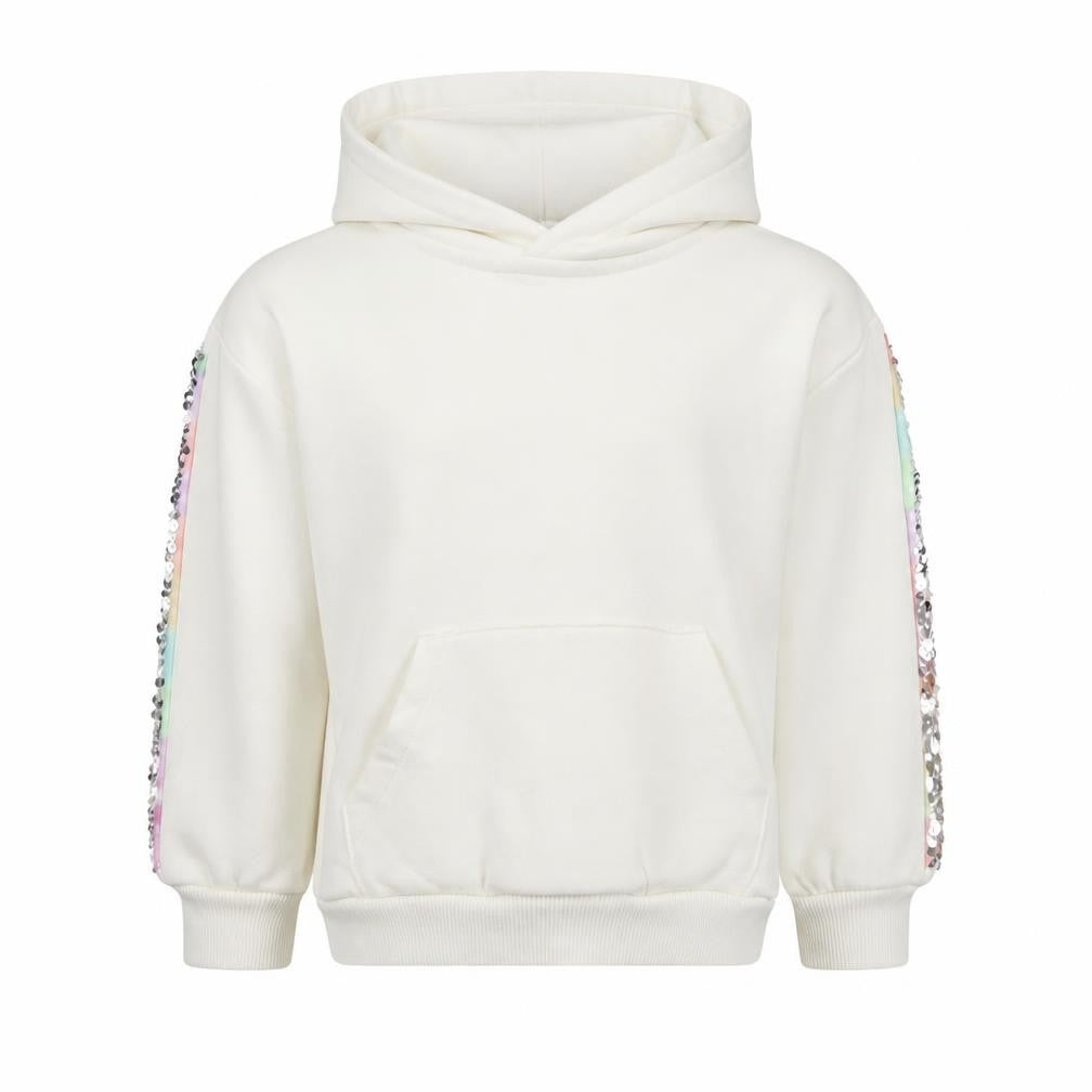 F&F Girls White Sequin Sleeve Pullover Hoodie 3-4 Years Cotton Blend