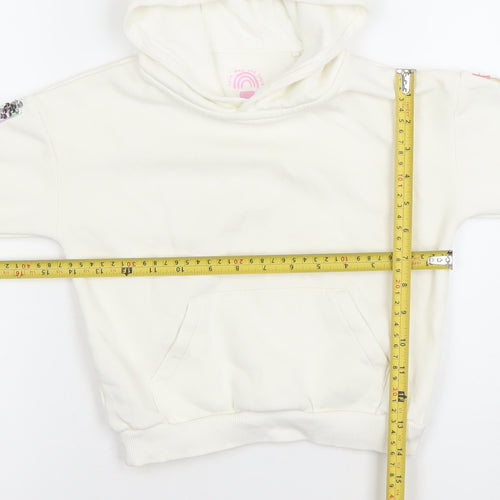 F&F Girls White Sequin Sleeve Pullover Hoodie 3-4 Years Cotton Blend