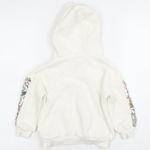 F&F Girls White Sequin Sleeve Pullover Hoodie 3-4 Years Cotton Blend