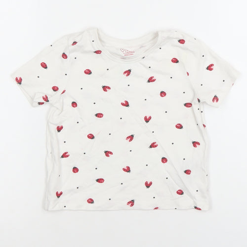 Primark Girls White Ladybird Print Cotton T-Shirt 3-4 Years