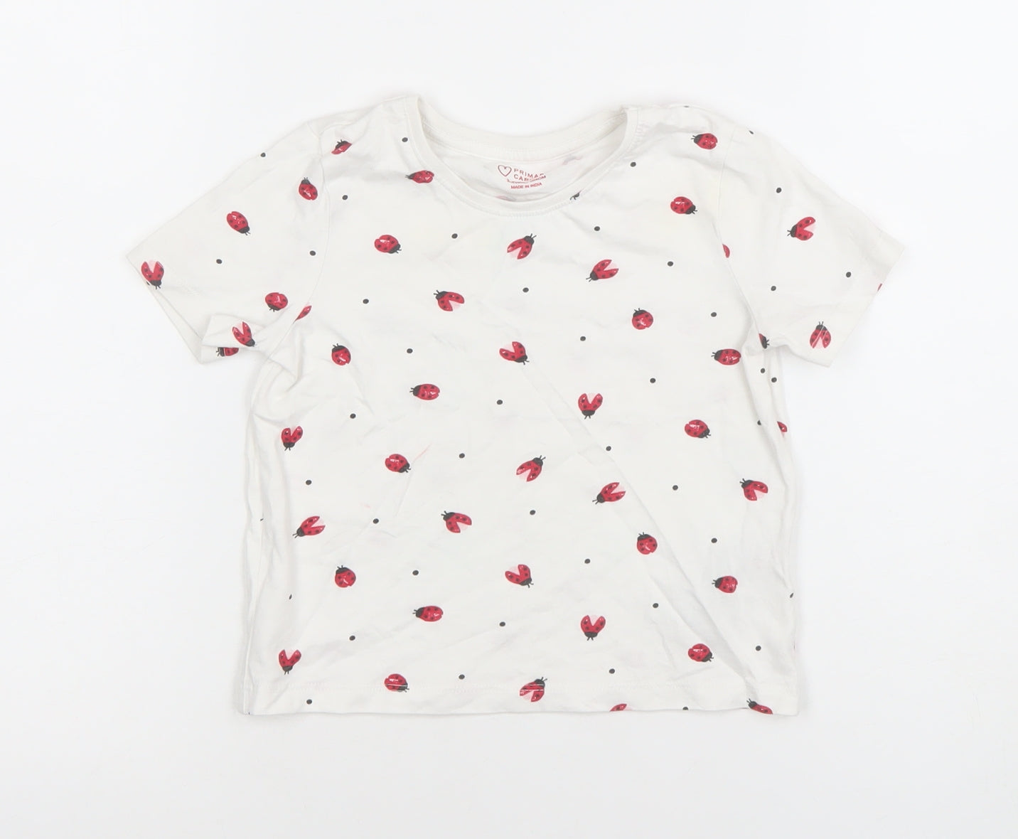 Primark Girls White Ladybird Print Cotton T-Shirt 3-4 Years