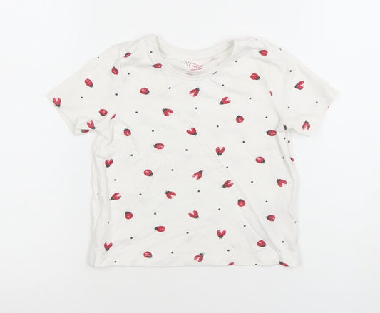 Primark Girls White Ladybird Print Cotton T-Shirt 3-4 Years