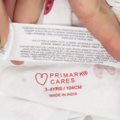 Primark Girls White Ladybird Print Cotton T-Shirt 3-4 Years