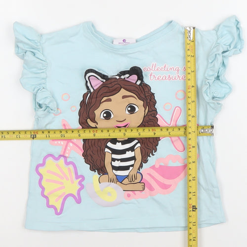 Gabby's Dollhouse Girls Blue Ruffle Sleeve T-Shirt 10 Years Cotton Graphic Top