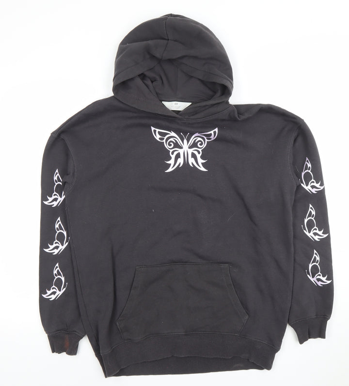 H&M Girls Black Butterfly Graphic Pullover Hoodie - 14 Years