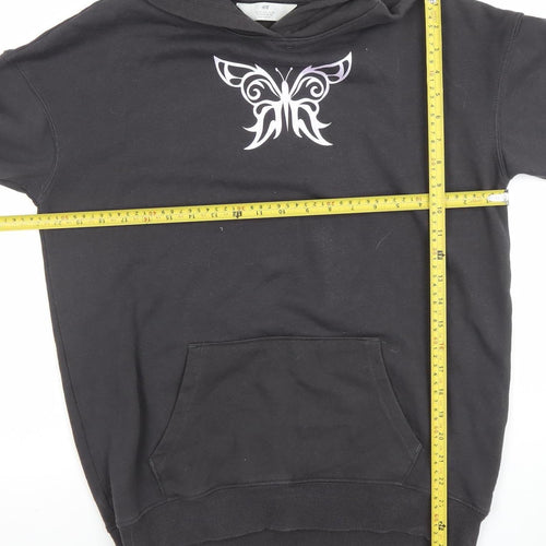 H&M Girls Black Butterfly Graphic Pullover Hoodie - 14 Years